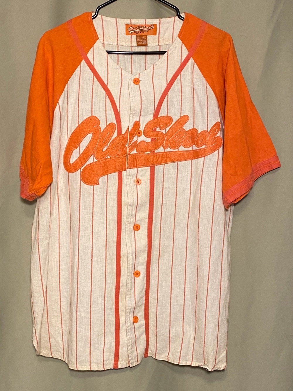 Vintage Old Skool Urbanwear NY ‘96 Baseball Jersey in Cream and Bright Orange